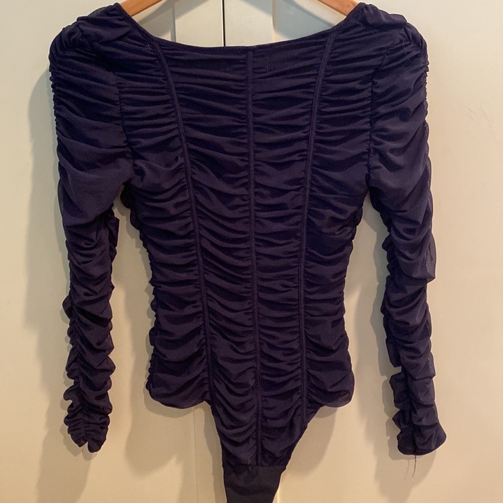 ZARA NAVY BLUE RUCHED BODYSUIT SIZE M - Picture 2 of 3